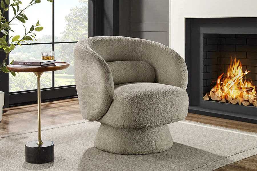 
Swivel Designer Lounge Chair "Bossa Noca" - Bouclé Taupe