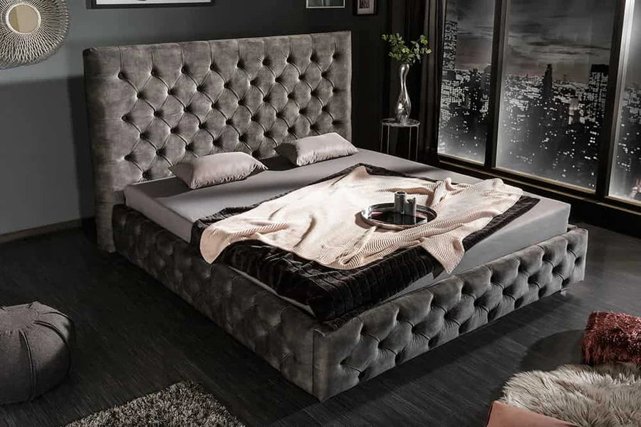 
Cadre de lit design « Paris Chesterfield », différentes tailles - 160 x 200 cm / Velours Gris