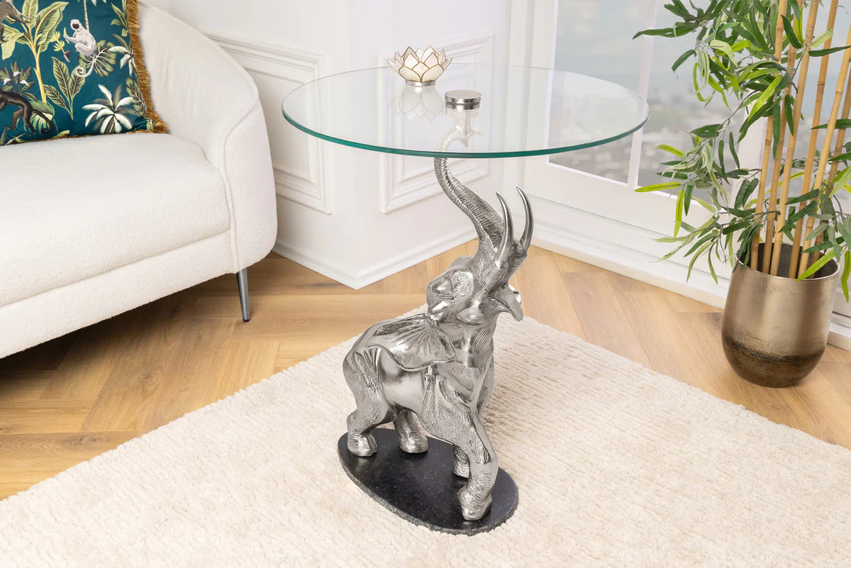 
Designer side table "Elephant" with marble base - Silver