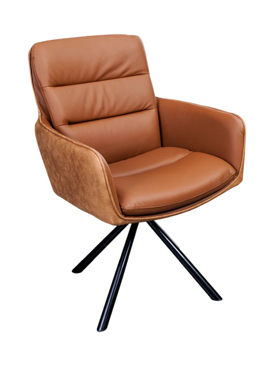 
Poltroncina girevole con braccioli in vera pelle „Big Dutch“ - Cognac