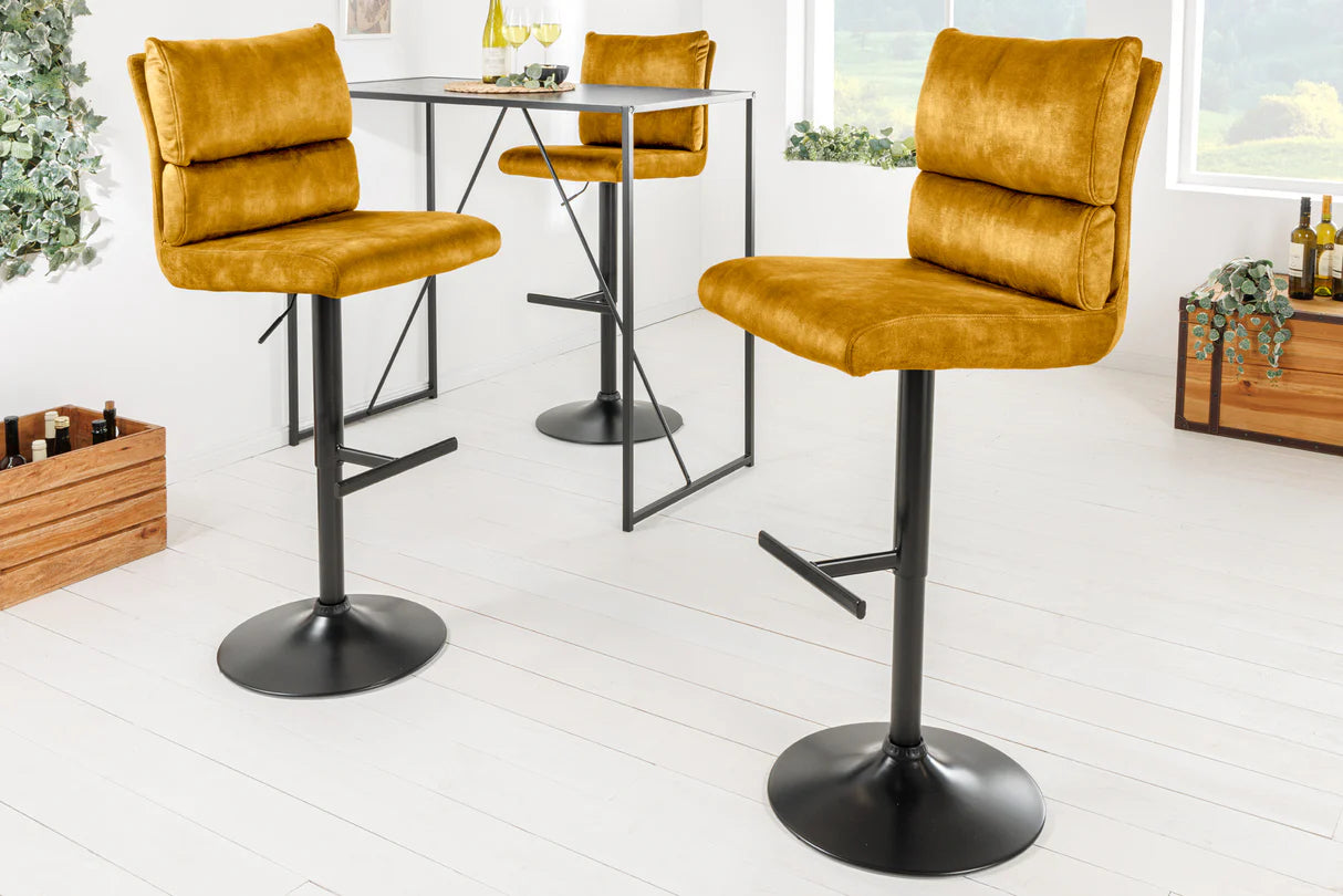 
Chaise de bar design réglable en hauteur « Comfort » - Velours moutarde
