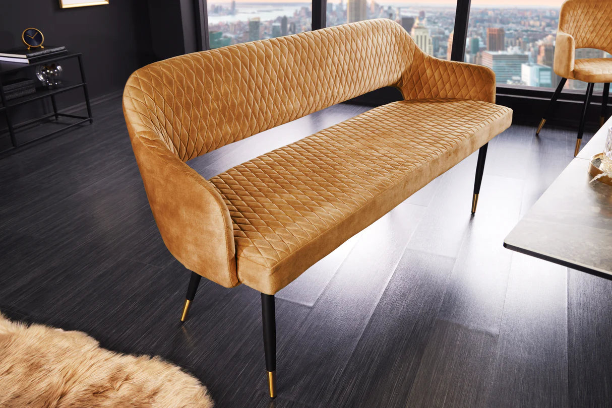 
Banc design « Paris » avec accoudoirs - Velours Jaune Moutarde