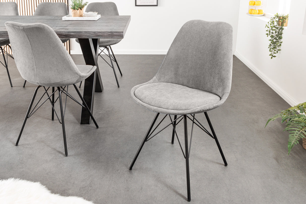 
"Scandinavia" Designer Dining Chair - Corduroy cover Grey/ Black