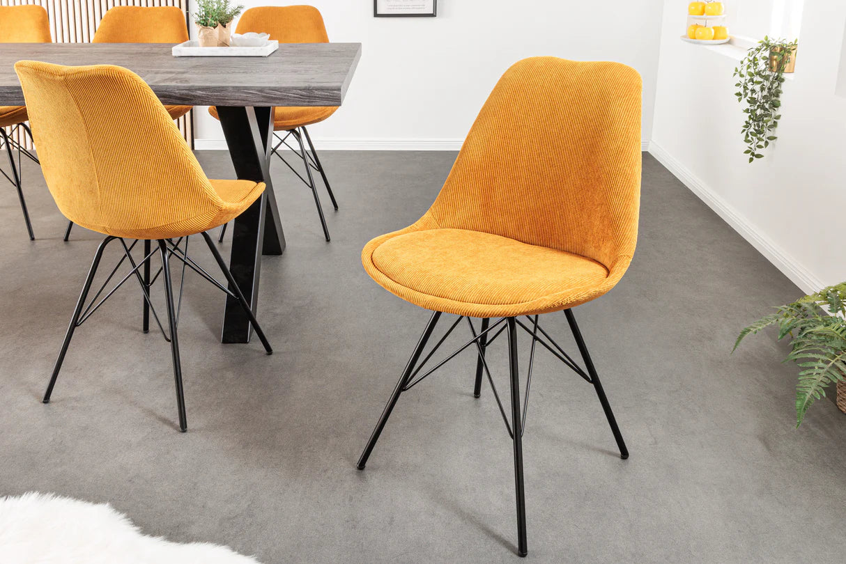 
"Scandinavia" Designer Dining Chair - Cord Upholstery Yellow/Black