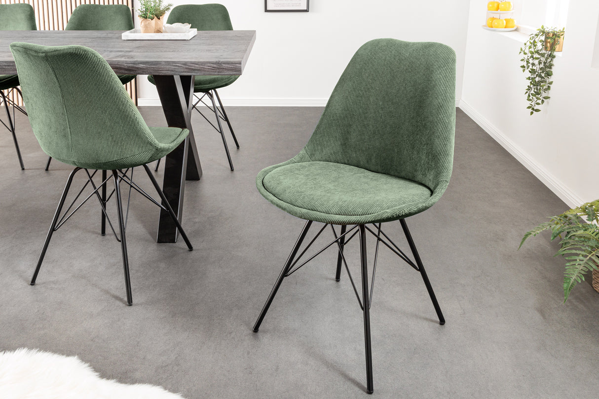 
"Scandinavia" Designer Dining Chair - Corduroy cover Green/Black