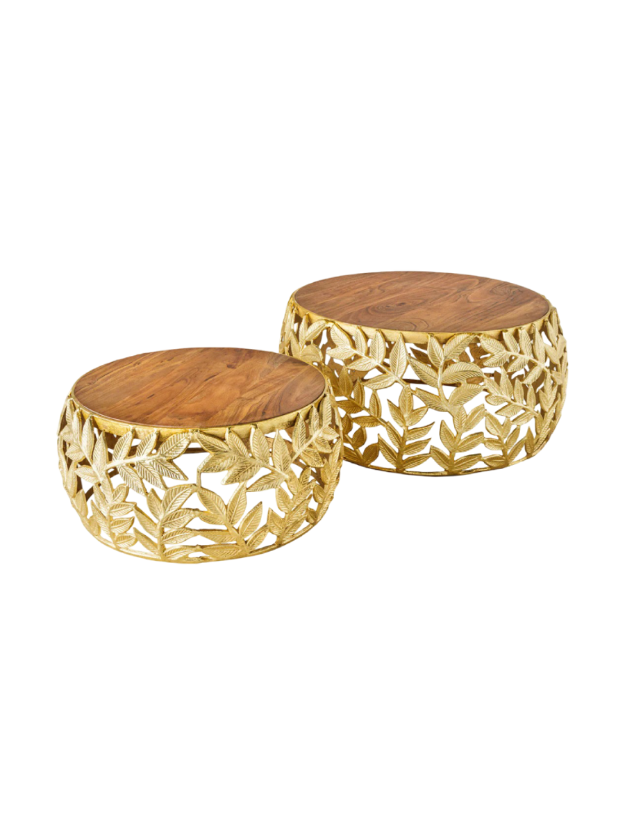 
Set di tavolini da salotto di design «Abstract Leaf» (2 pezzi) - Oro/Naturale