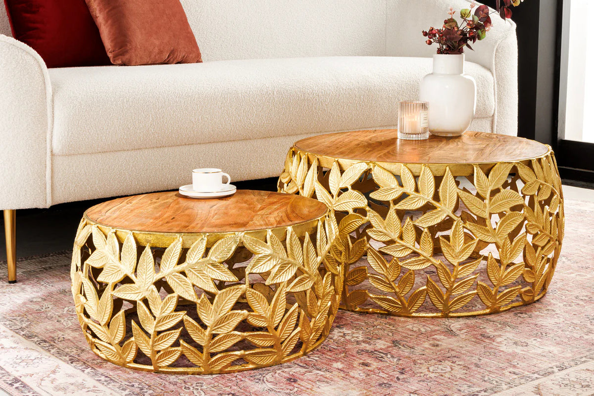 
Set di tavolini da salotto di design «Abstract Leaf» (2 pezzi) - Oro/Naturale