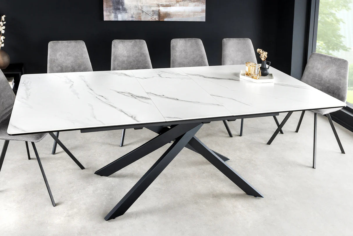 
Tavolo da pranzo allungabile di design „Alpino“ in ceramica 160-200 x 90 cm - effetto marmo bianco