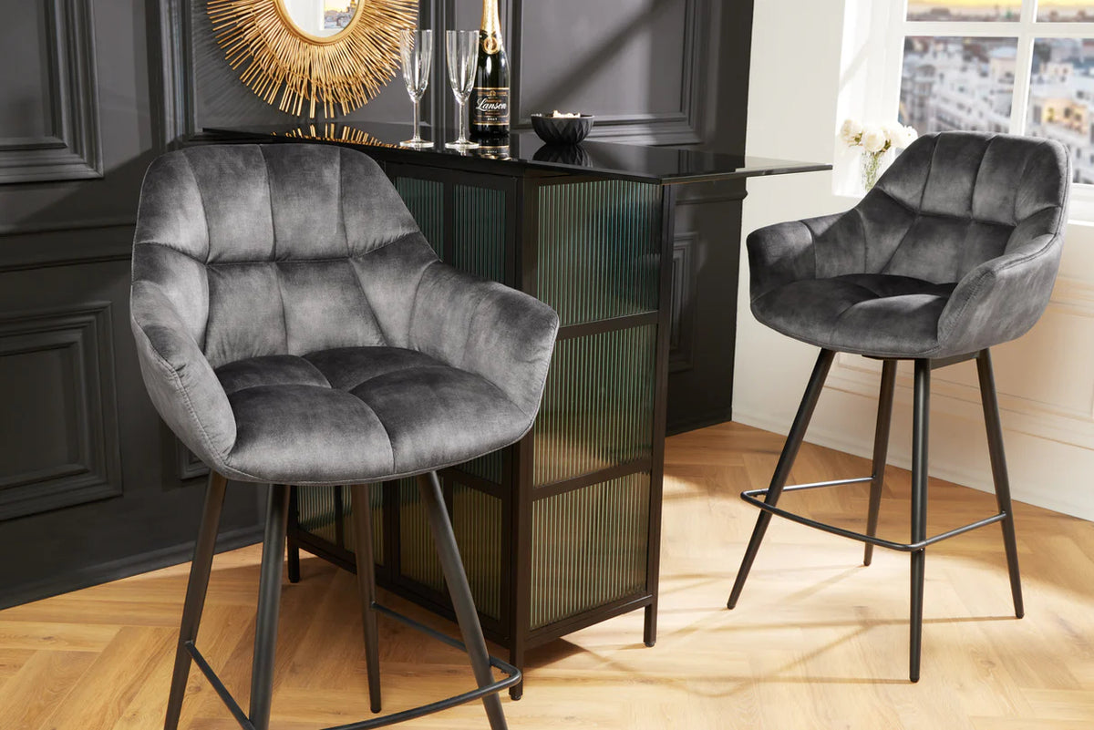 
Drehbarer Design Barstuhl „Papillon“ - Grau Samt