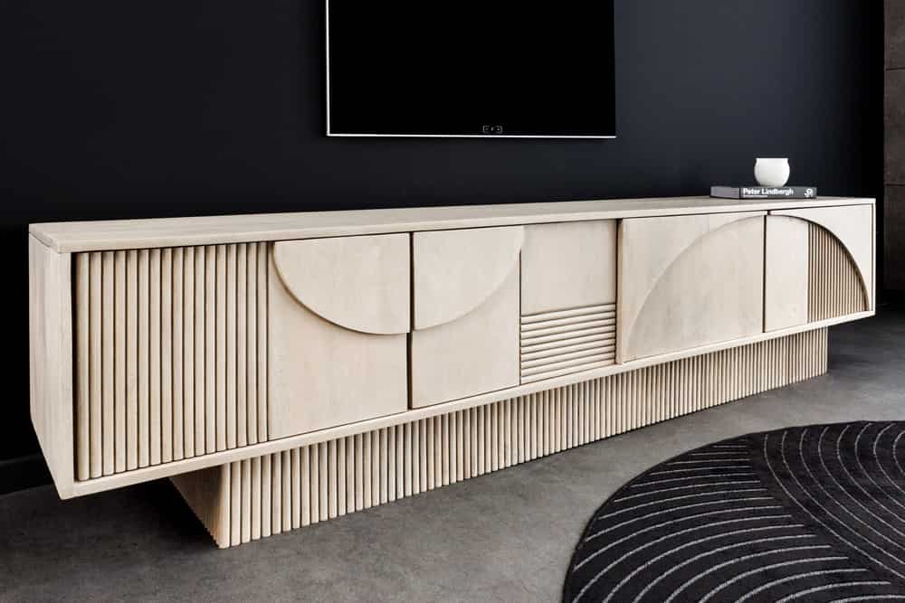 
Grosses, massives Design Lowboard „Art Deco“ - Natural Whitewash