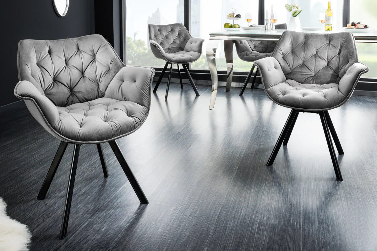 
Poltrona girevole con braccioli “Converse” con rivestimento in velluto - Grigio