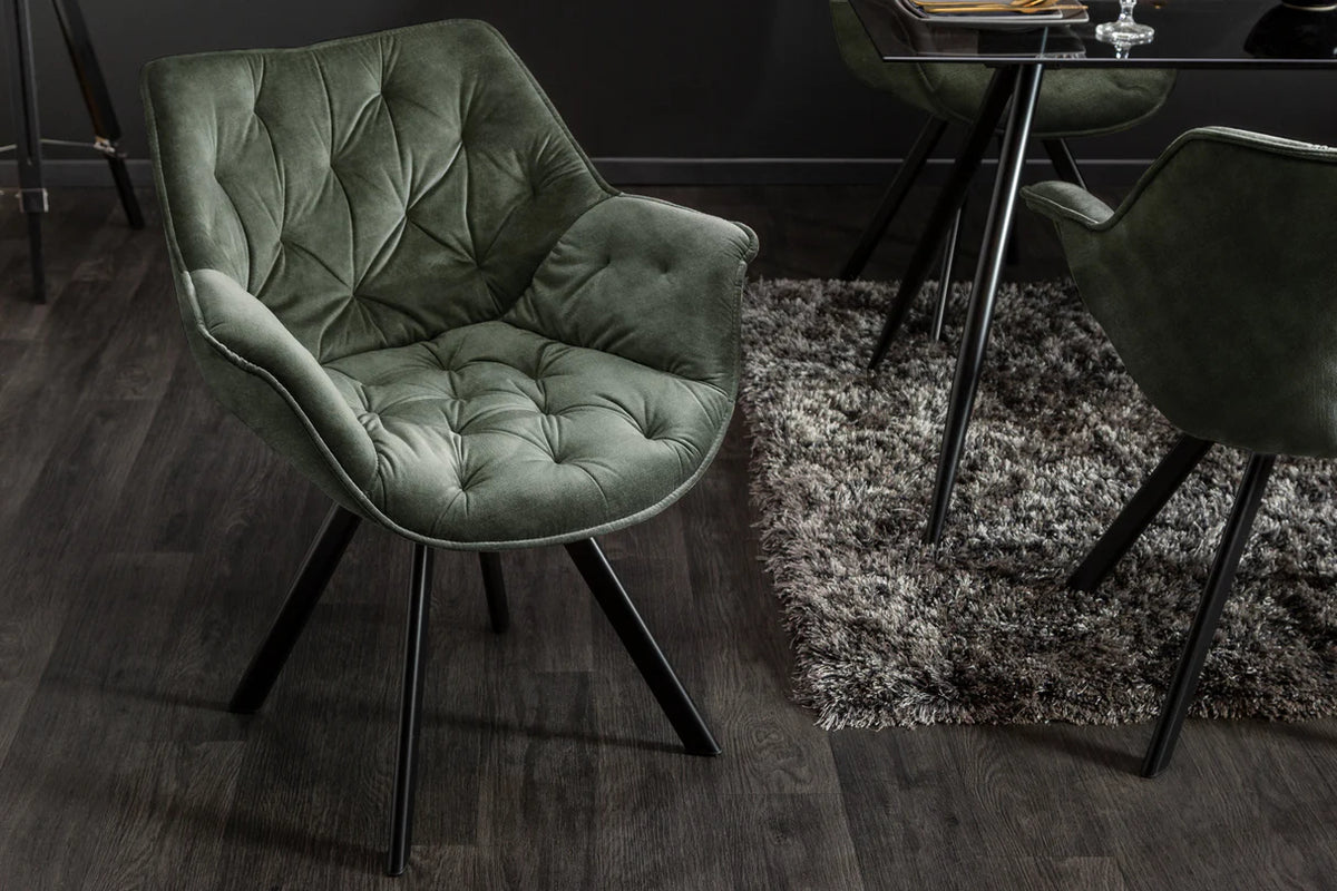 
Poltrona girevole con braccioli “Converse” con rivestimento in velluto - Verde