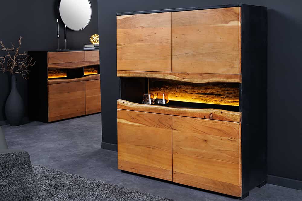 
Design Highboard „Grand Acacia“ mit LED-Beleuchtung