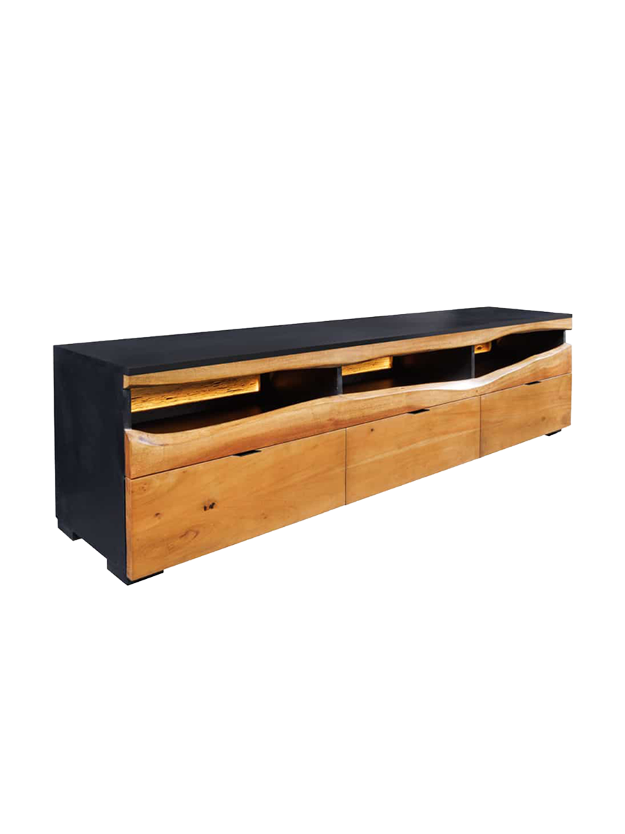 
Meuble TV bas design « Grand Acacia » avec éclairage LED