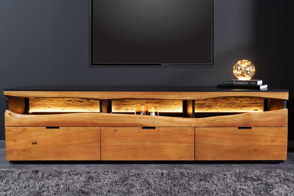 
Meuble TV bas design « Grand Acacia » avec éclairage LED