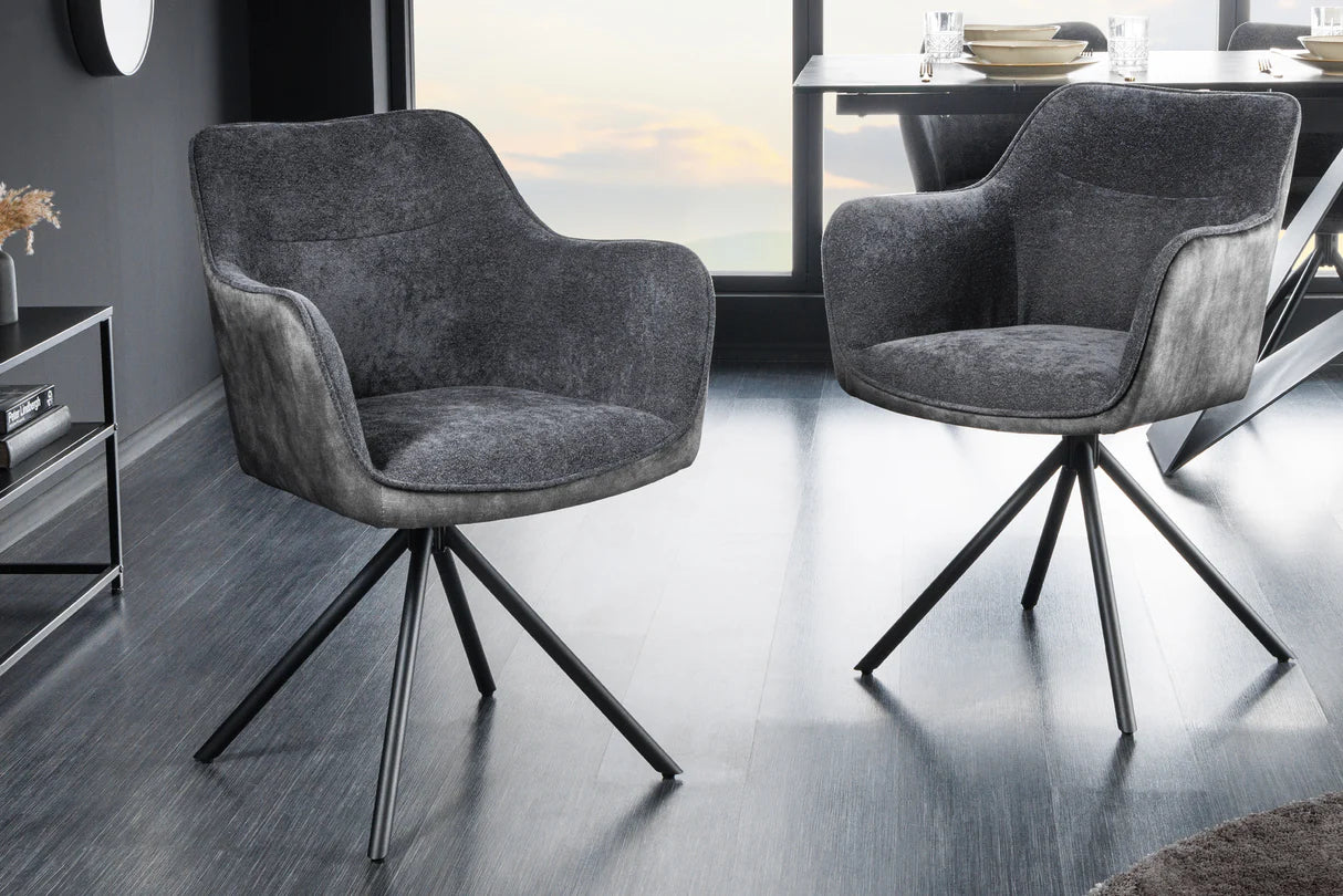 
Swivel Armchair "Valencia" - Structured Fabric/Velvet Dark Grey