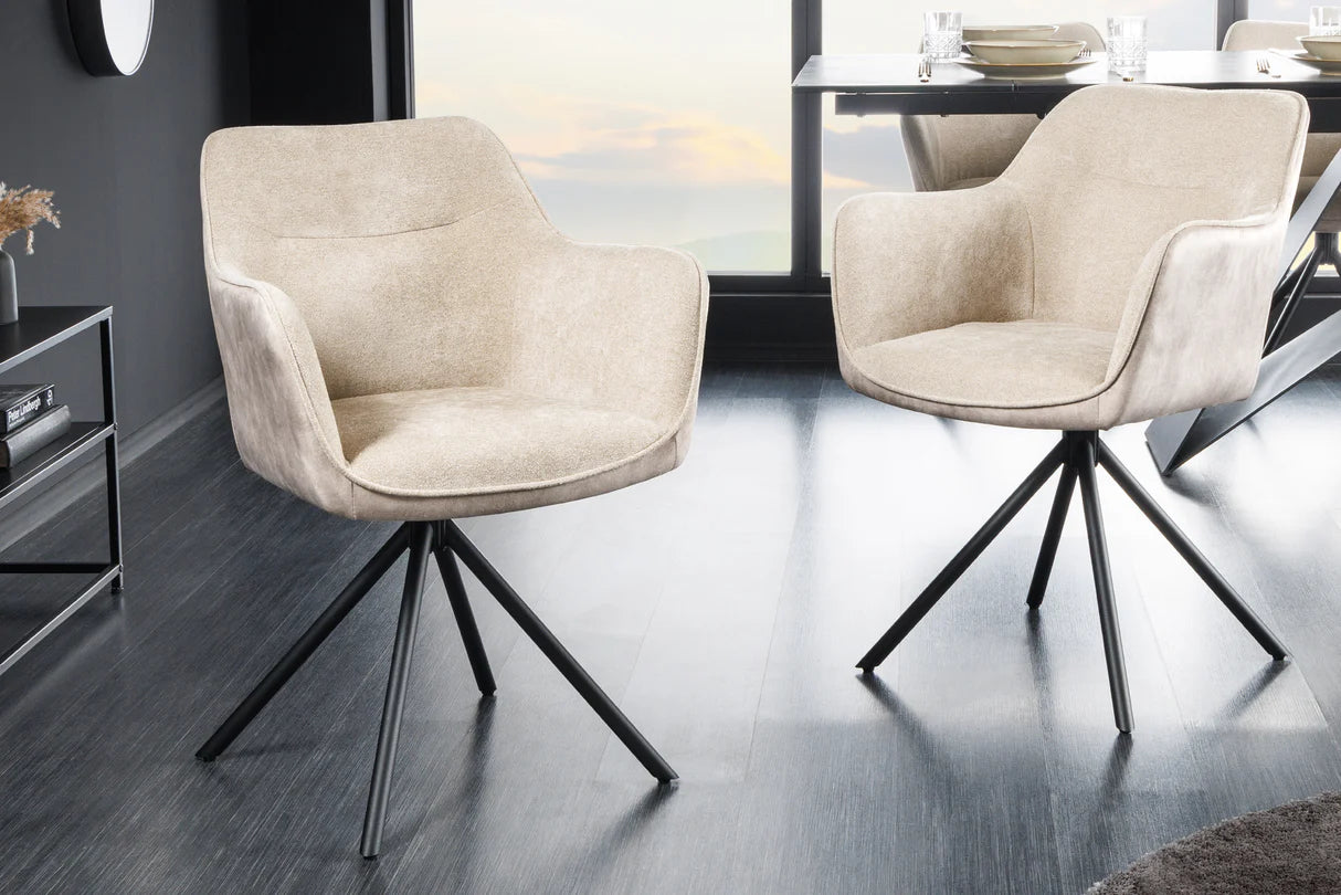 
Swivel Armchair "Valencia" - Structured Fabric/Velvet Beige