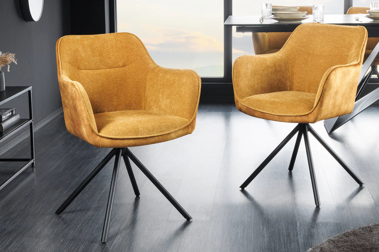 
Swivel Armchair "Valencia" - Structured Fabric/Velvet Mustard Yellow