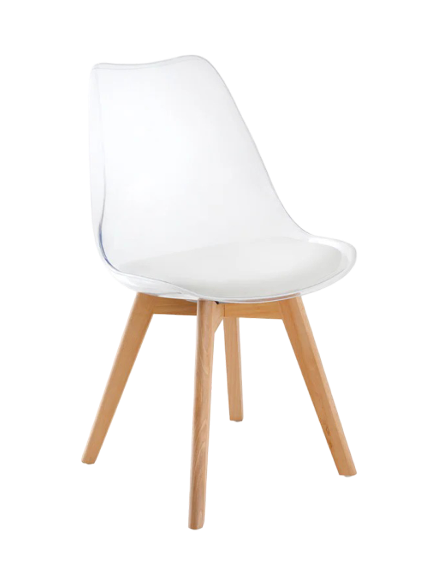 
"Scandinavia" Designer Dining Chair - Transparent/White/Beechwood