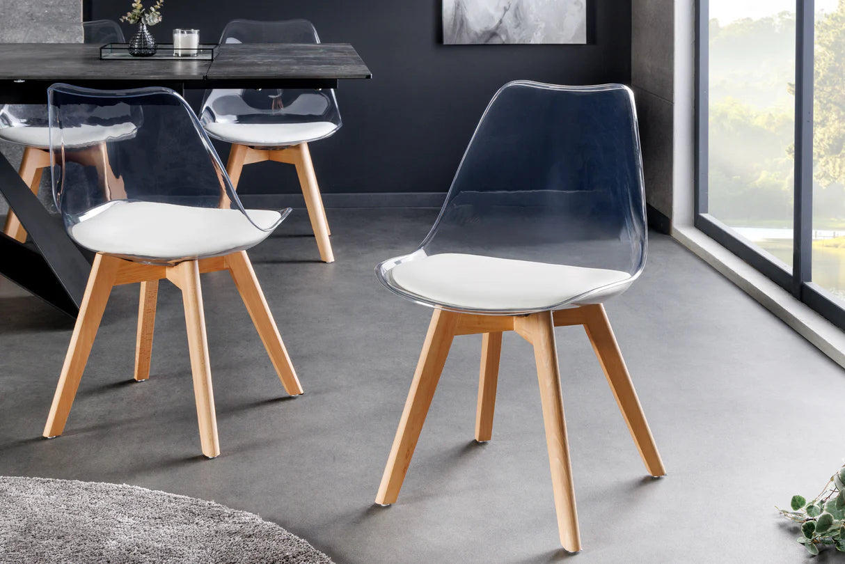 
"Scandinavia" Designer Dining Chair - Transparent/White/Beechwood