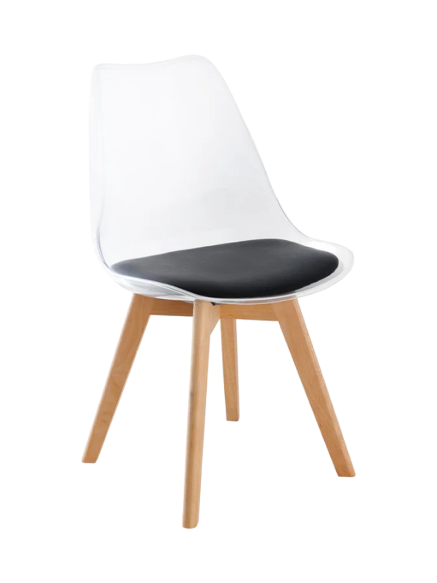 
"Scandinavia" Designer Dining Chair - Transparent/Black/Beechwood