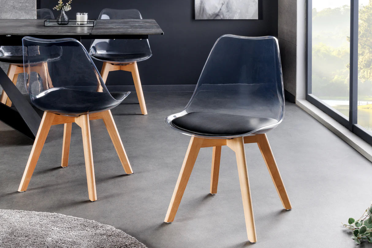 
"Scandinavia" Designer Dining Chair - Transparent/Black/Beechwood