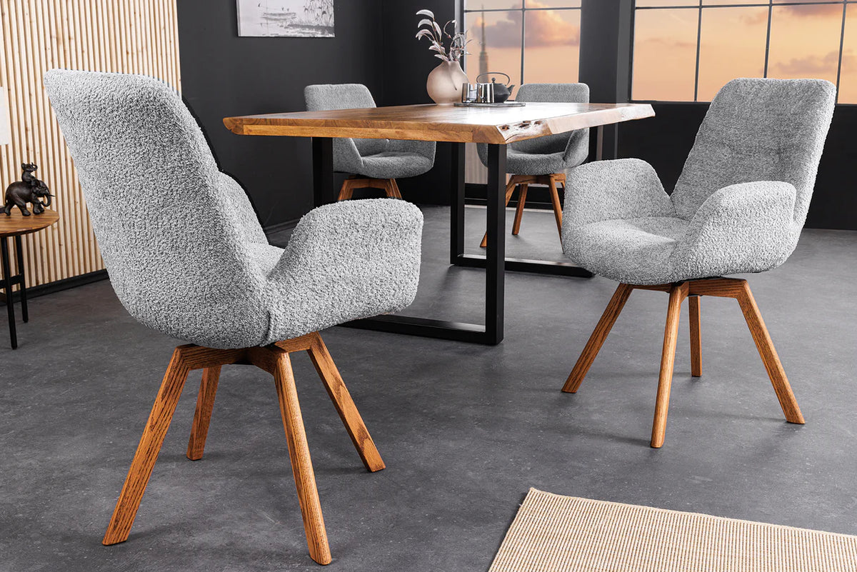 
Poltroncina girevole a 360° con braccioli „Baltico“ - Bouclé Grigio chiaro