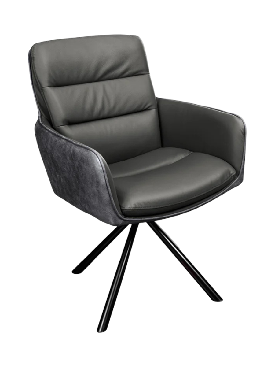 
Poltroncina girevole con braccioli in vera pelle „Big Dutch“ - Grigio