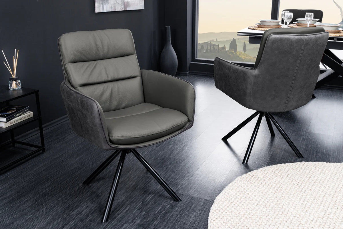
Poltroncina girevole con braccioli in vera pelle „Big Dutch“ - Grigio