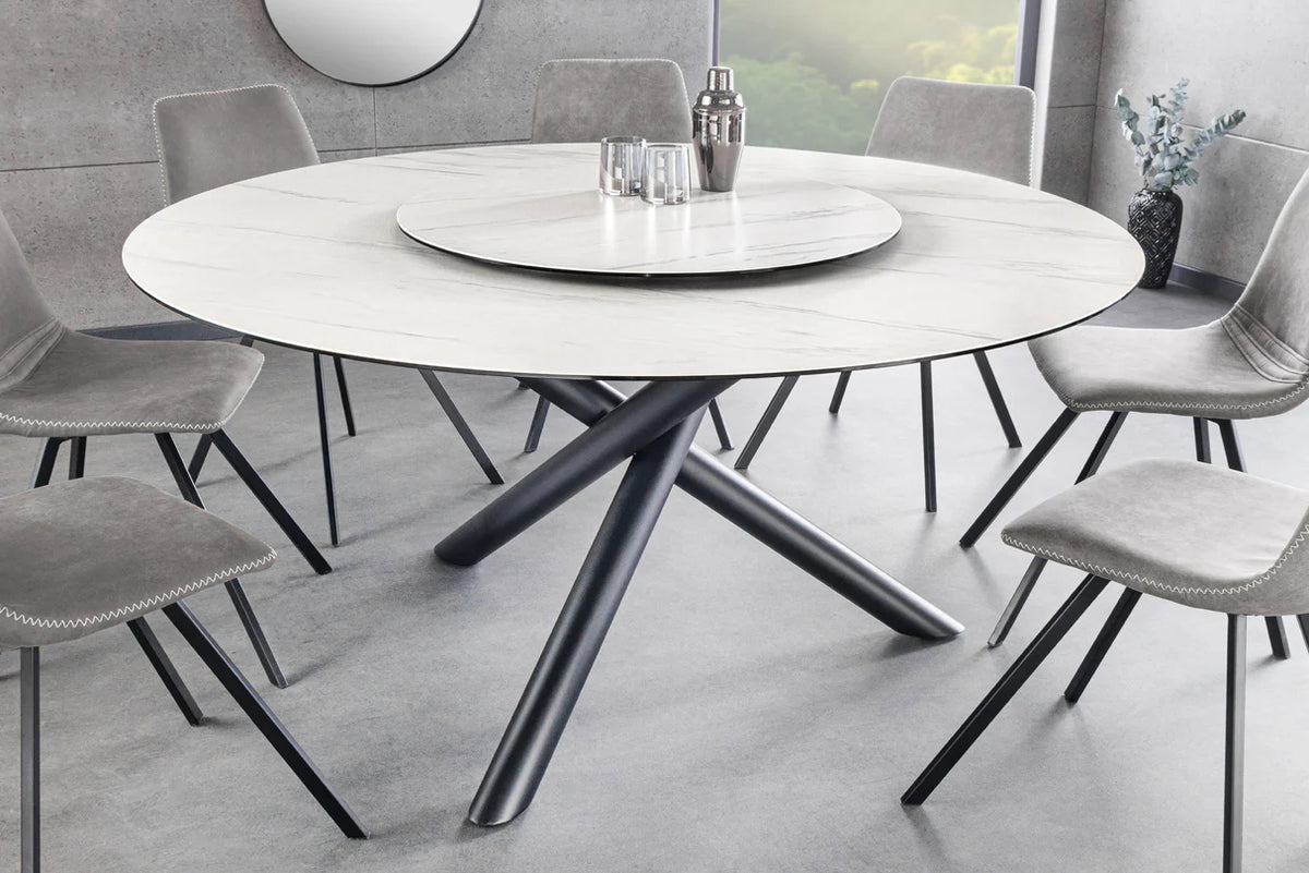 
Tavolo da pranzo rotondo di design “Confuse” con piatto girevole rimovibile, in ceramica Ø 150 cm