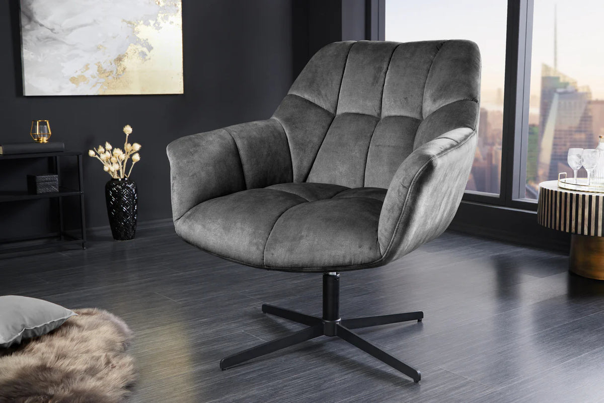 
Swivel Design Armchair "Papillon" - Velvet Grey