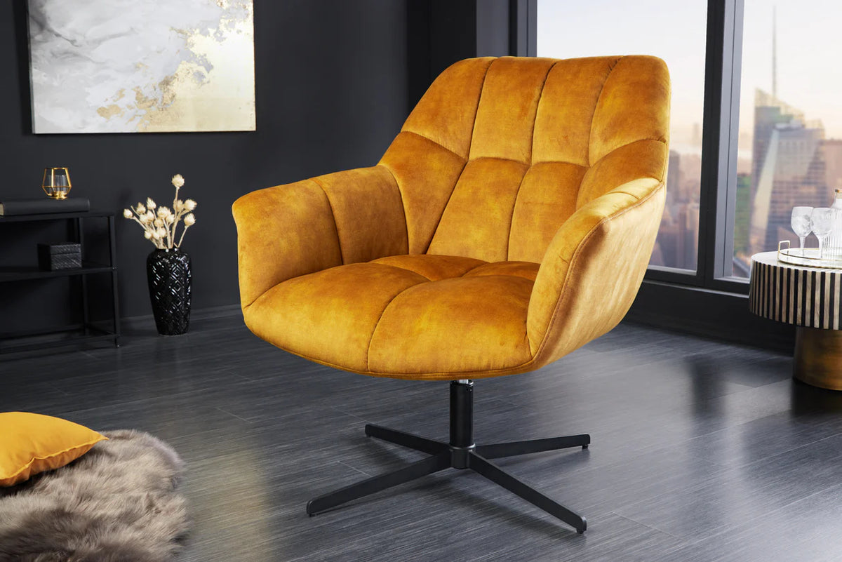 
Swivel Design Armchair "Papillon" - Velvet Mustard Yellow