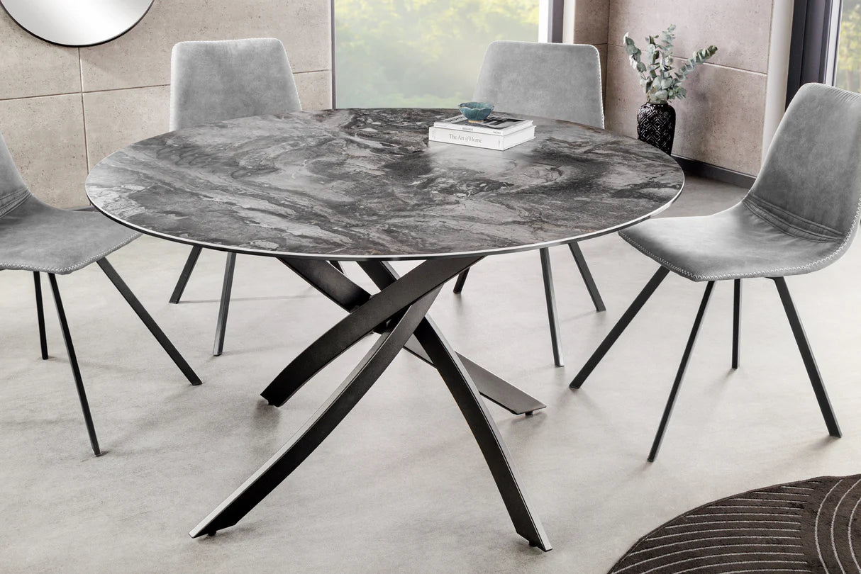 
Round Ceramic Dining Table "Alpino" Ø 120 cm - Marble Look Taupe