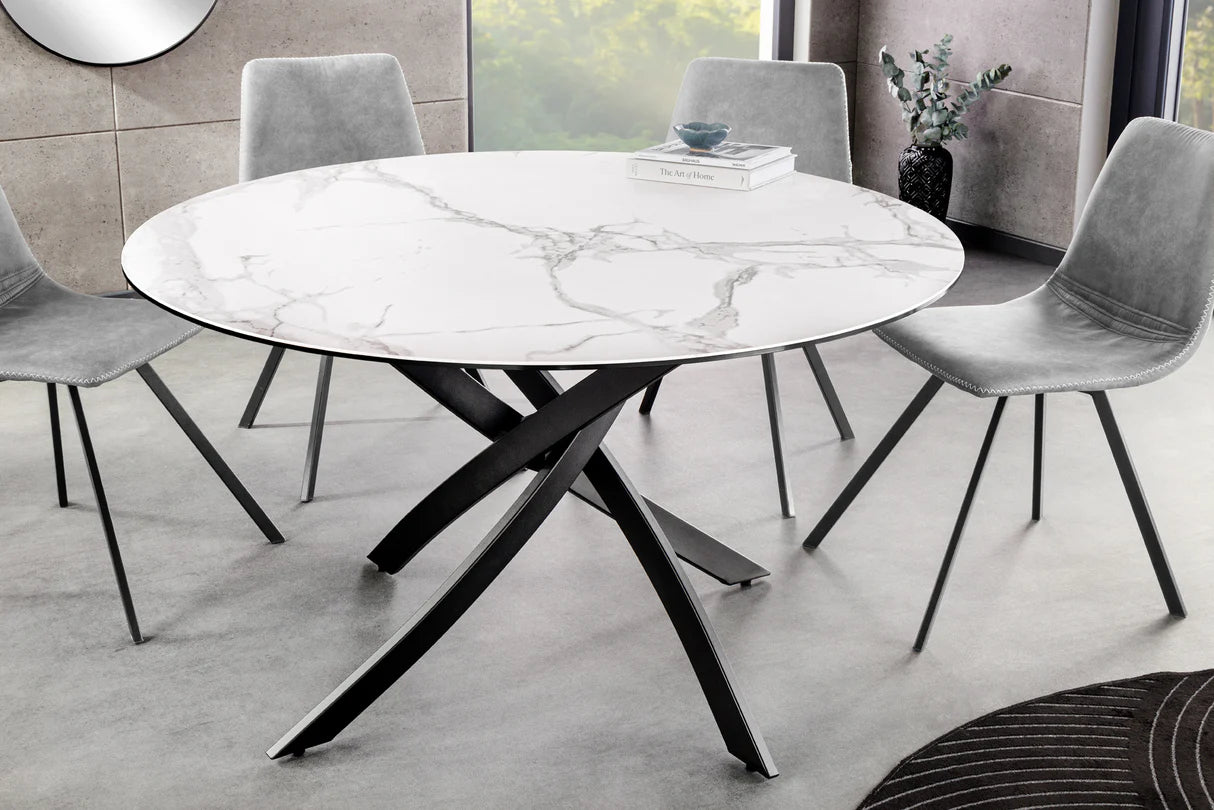 
Round Ceramic Dining Table "Alpino" Ø 120 cm - white marble look