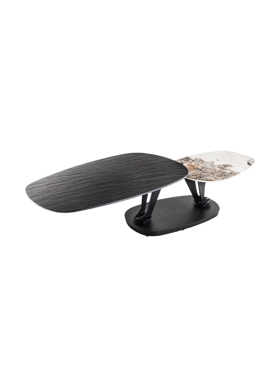 
Swiveling Ceramic Design Coffee Table "Dancing Oval" - Black / Natural Stone