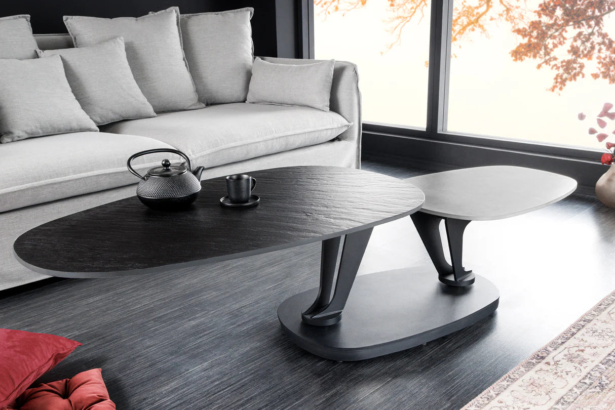 
Swiveling Ceramic Design Coffee Table "Dancing Oval" - Black / Gray