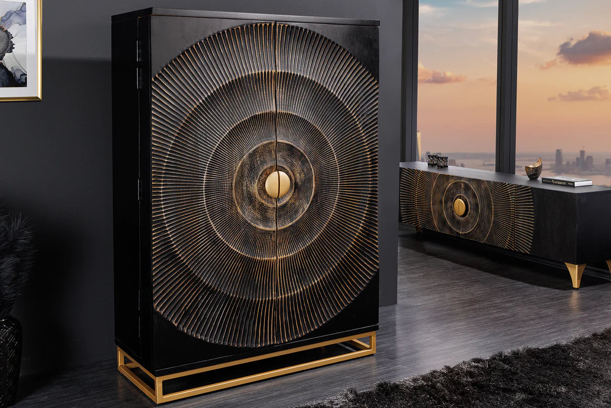 
Massivholz Design Barschrank „Brilliant Sunset“ - Schwarz