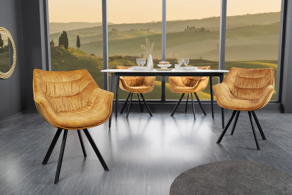 
Poltrona di design con braccioli “Dutch” con rivestimento in velluto - Giallo senape