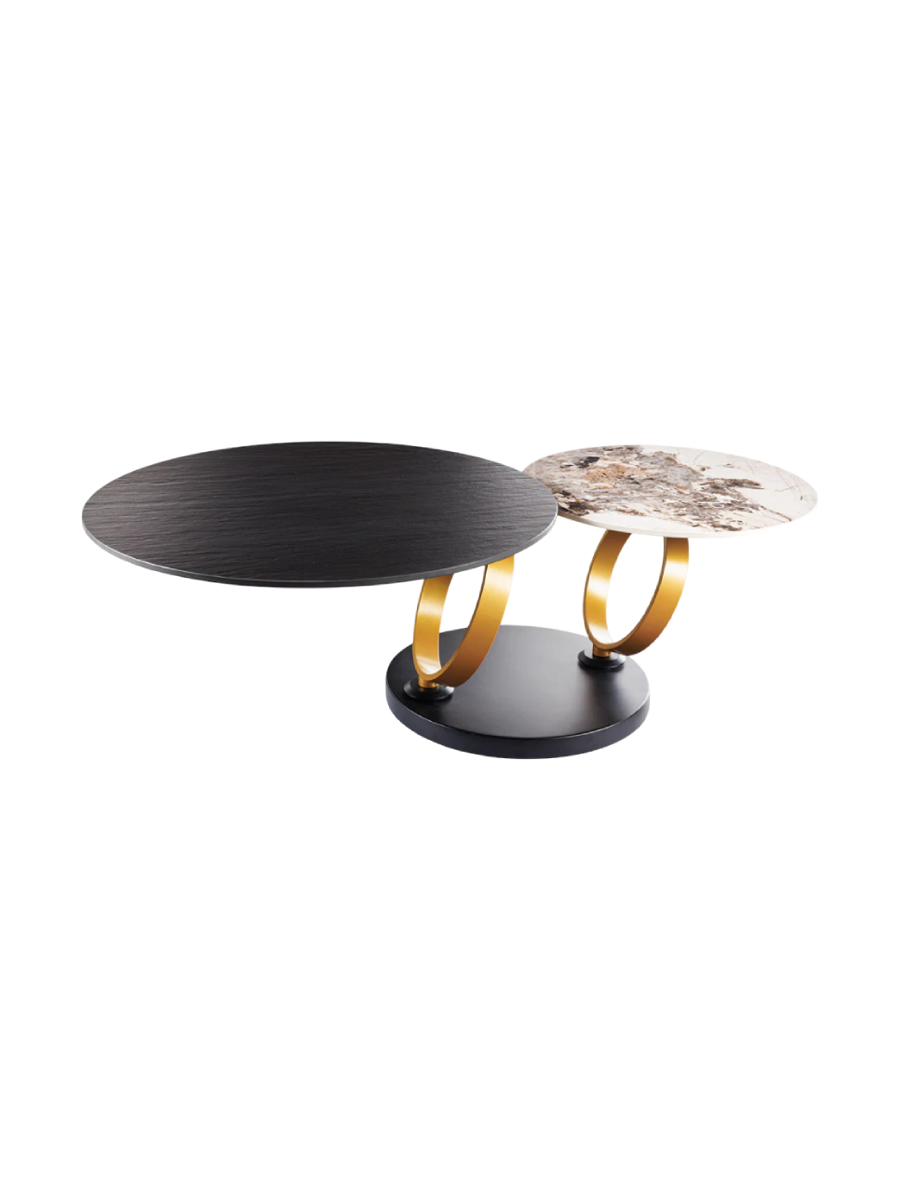 
Swiveling Ceramic Design Coffee Table "Dancing" - Black / Natural stone