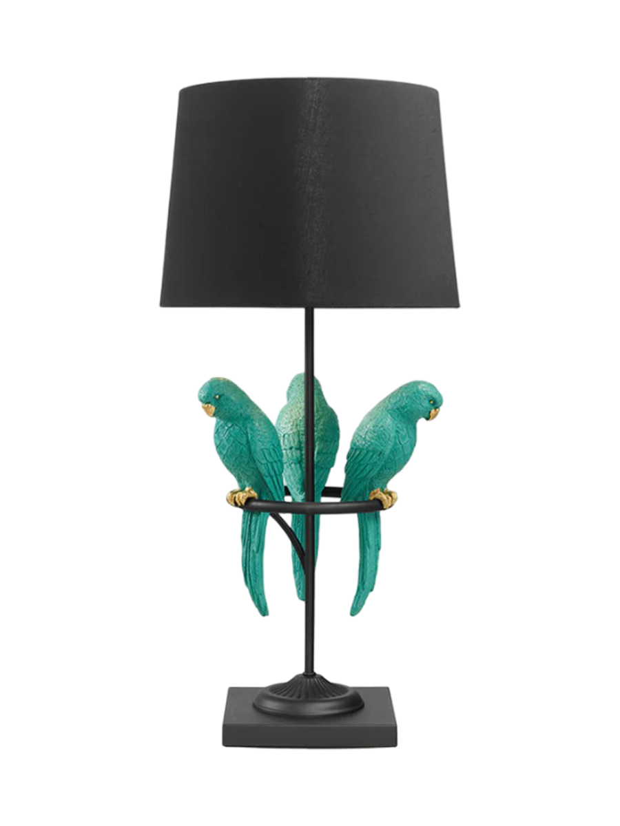 
Large Designer Table Lamp "Wildlife" - Black/Turquoise