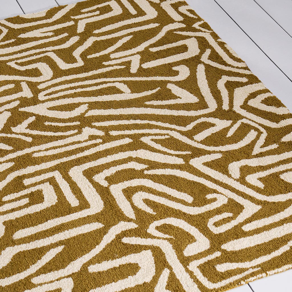 
High-Quality Indoor/Outdoor Designer Rug "Melodic", Various Sizes - 140 x 200 cm / Ochre/Gold