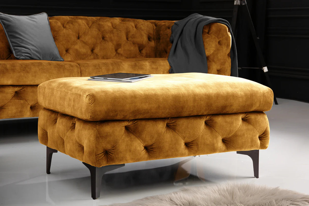 
Grand Pouf en velours « Baroque Moderne » - Jaune moutarde