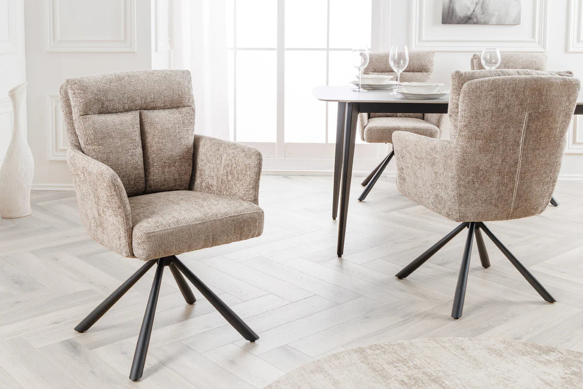 
Sedia con braccioli girevole a 360° «Big Nevis» - Tessuto strutturato Greige