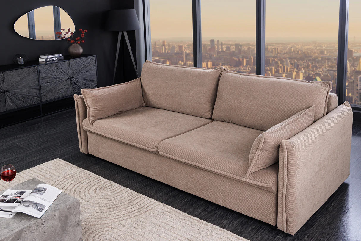 
3-Seater Designer Sofa "Apartment" with Sleeping Function - Corduroy Cover Taupe