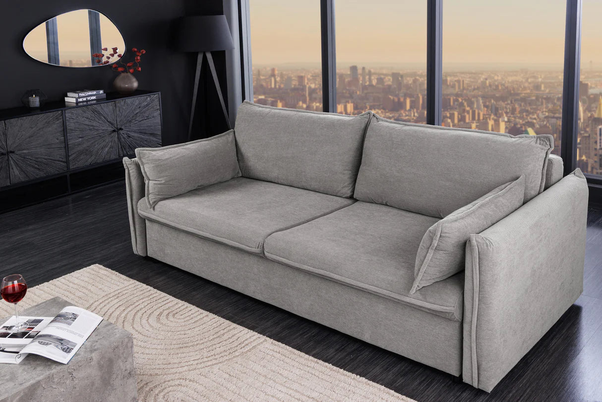 
3-Seater Designer Sofa "Apartment" with Sleeping Function - Corduroy cover grey