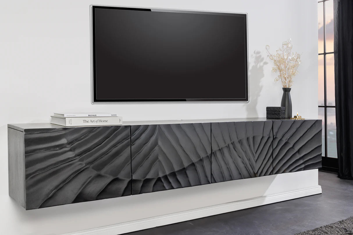 
Lowboard suspendu en bois massif « Skorpion » - Noir / 200 x 33 cm