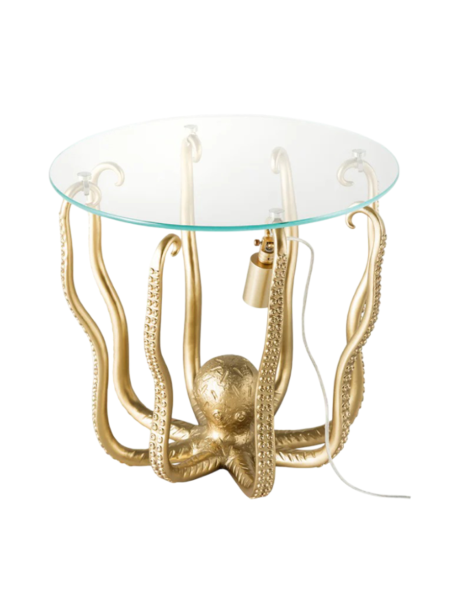 
Designer Side Table "Wildlife Octopus" with Integrated Lamp