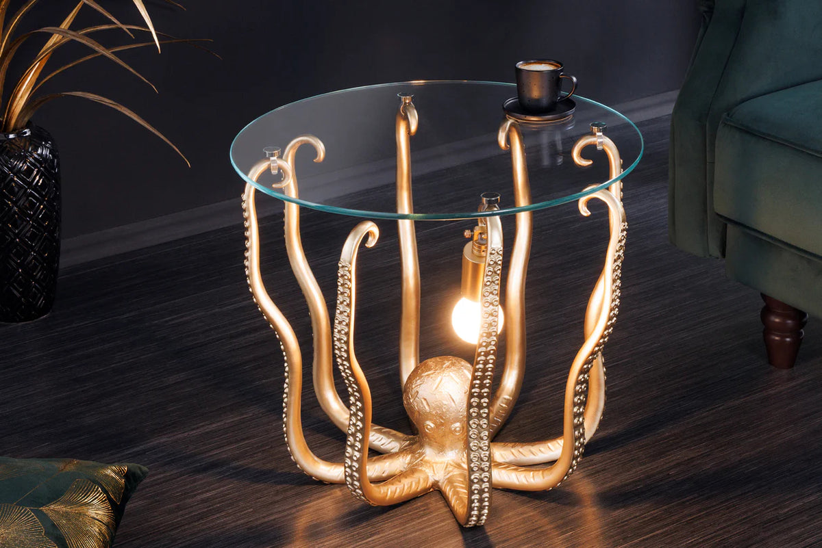 
Designer Side Table "Wildlife Octopus" with Integrated Lamp