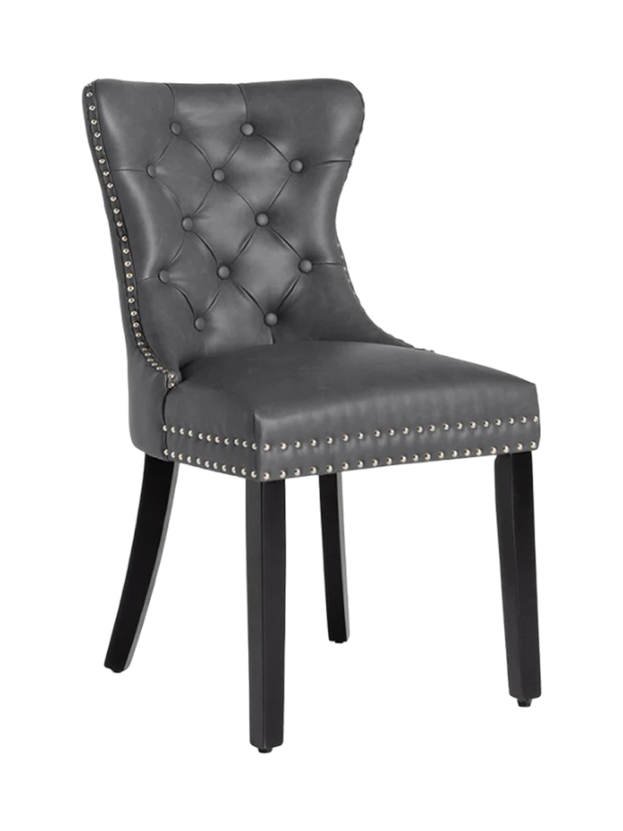 
Elegant Dining Chair "Castle" with Handle - Faux Leather Black