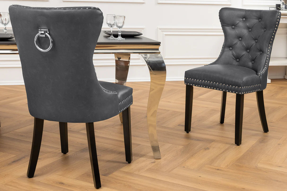 
Elegant Dining Chair "Castle" with Handle - Faux Leather Black